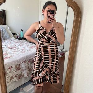 NWT Ann Taylor Black and Orange Faux Wrap Dress Size 2P